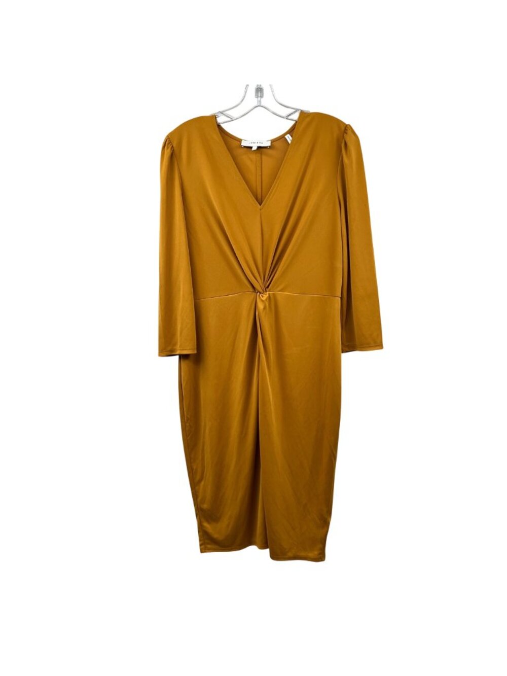 Lark & Ro Womens Yellow Mustard Sheath Dress Twisted Front 3/4 Sleeve Large